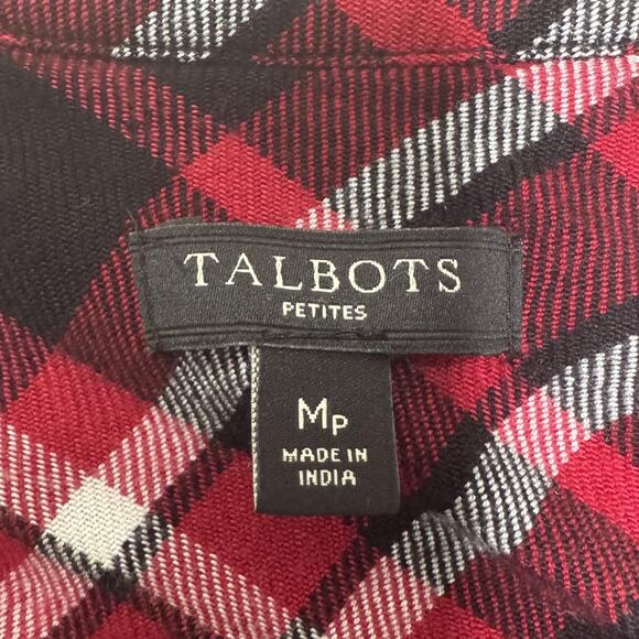 Talbots Shirt Womens Medium Petite Red Black Plaid Button Down Long Sleeve Top - Picture 3 of 8